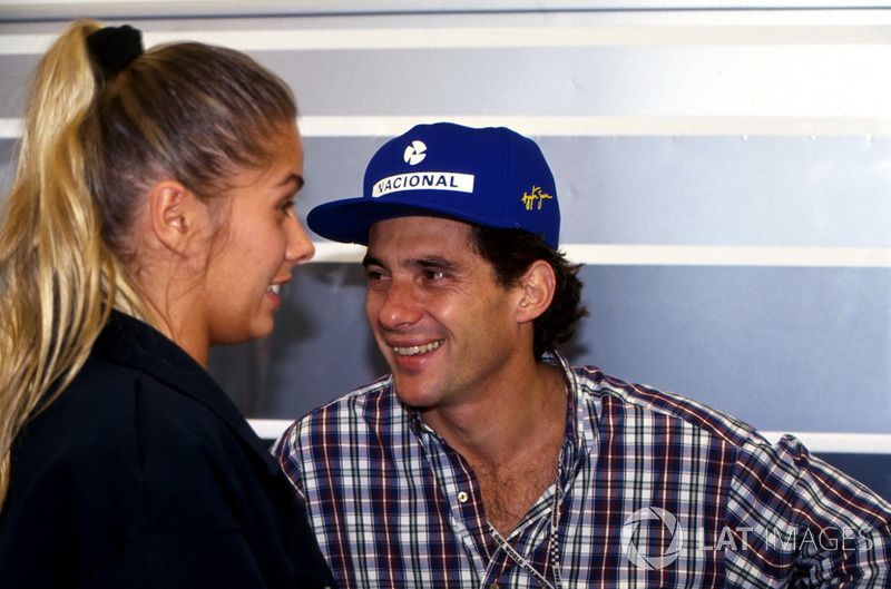 Ayrton Senna, McLaren, with his girlfriend Adrianne Galisteu