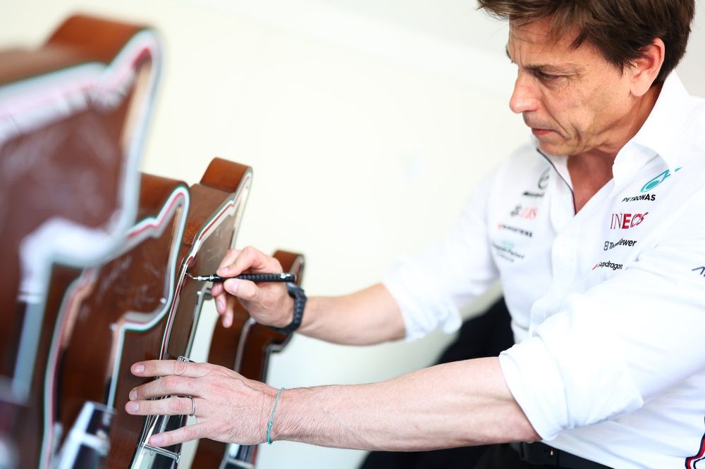 Toto Wolff, Team Principal and CEO, Mercedes-AMG, Imola trophies for Charity