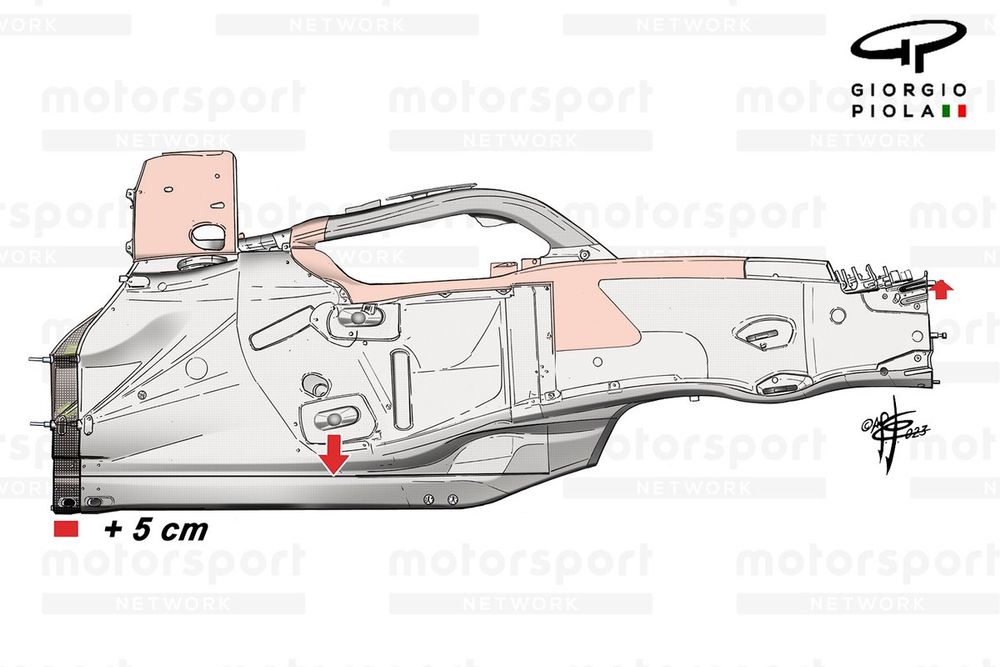 Il telaio della Ferrari SF-24 è più lungo dietro alle spalle del pilota rispetto alla SF-23