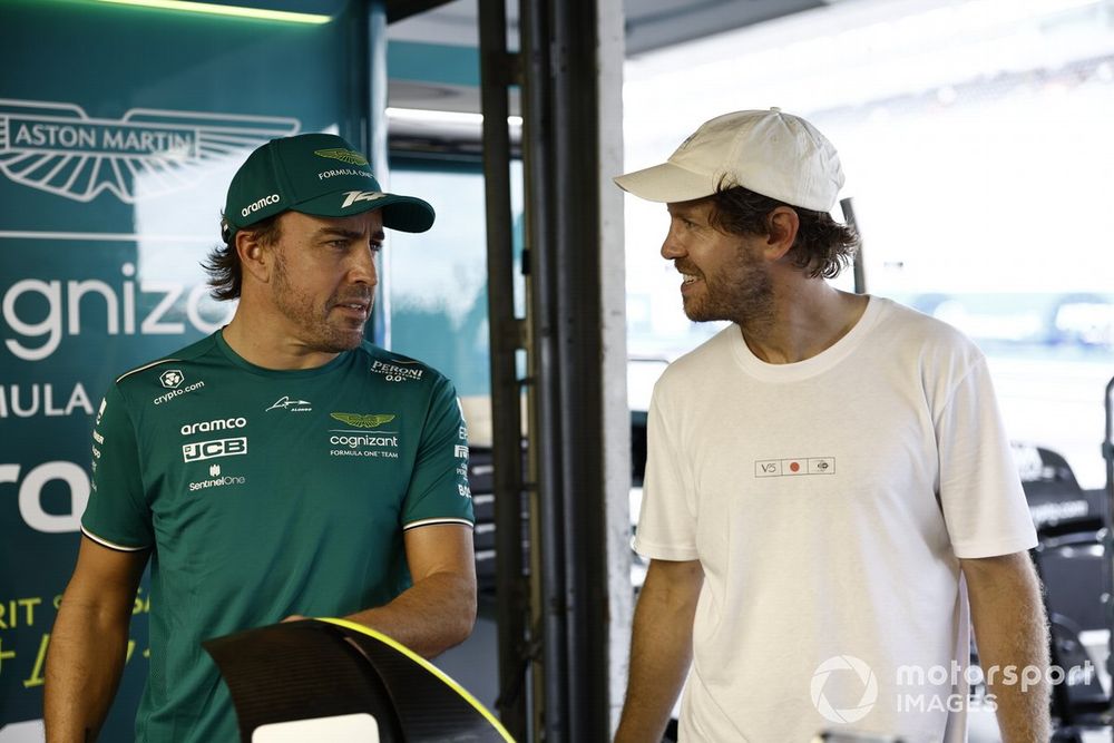 Fernando Alonso, Aston Martin F1 Team and Sebastian Vettel