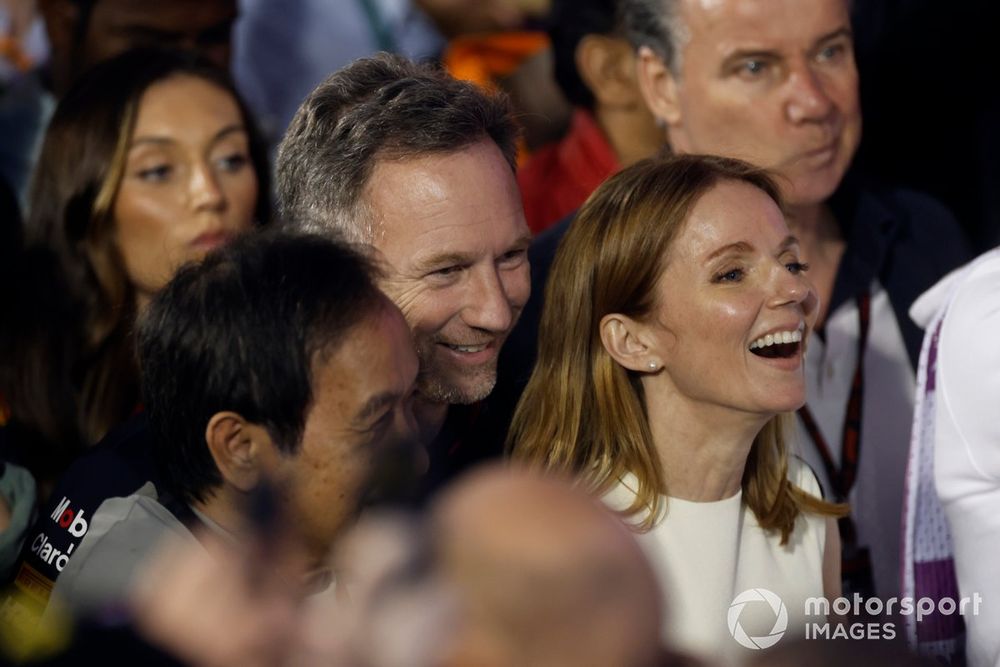 Businessman Chalerm Yoovidhya, Christian Horner, Team Principal, Red Bull Racing, Geri Horner celebrate in Parc Ferme