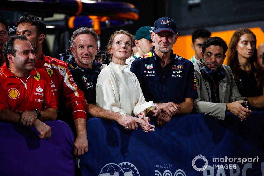 Christian Horner, Team Principal, Red Bull Racing, Geri Horner, Adrian Newey, Chief Technology Officer, Red Bull Racing, in Parc Ferme for the podium ceremony