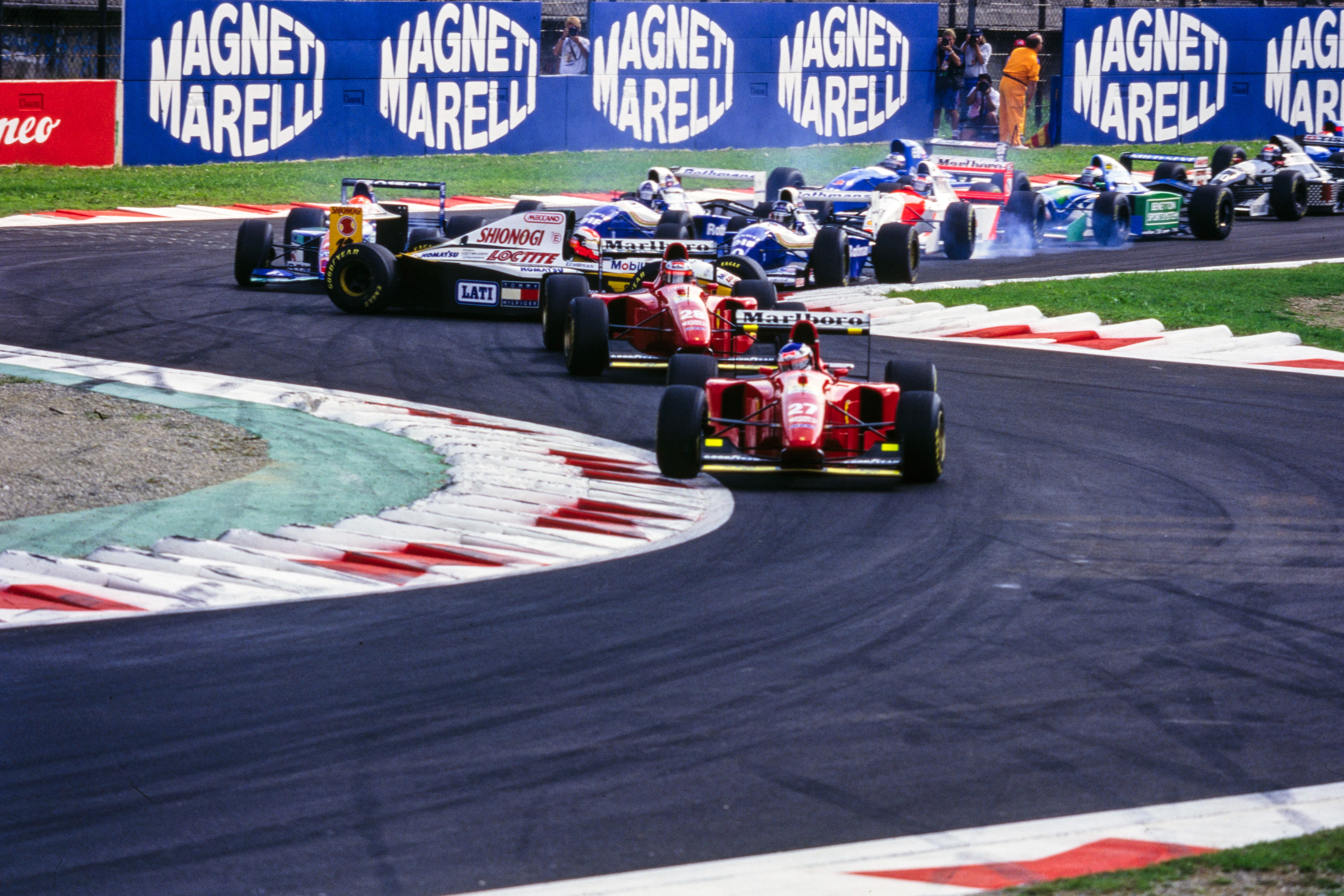 Jean Alesi, Ferrari, leads the 1994 Italian GP