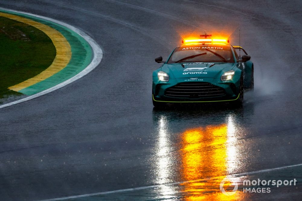 The safety car on track in the wet